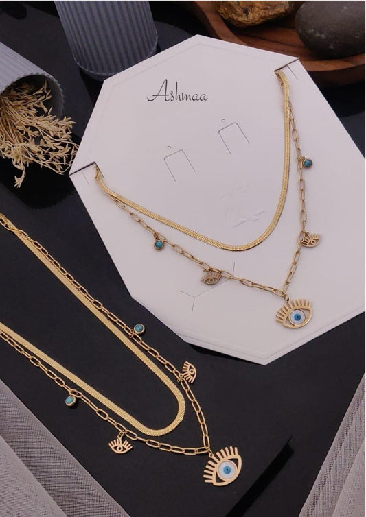 Evil Eye Layered Snake Chain Necklace
