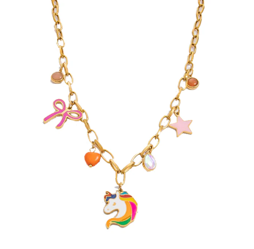 UNICORN CHARM PENDANT NECKLACE – COLORFUL ENAMEL