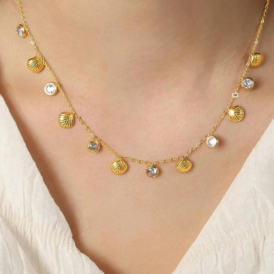 Gold Zircon Shell Neckpiece