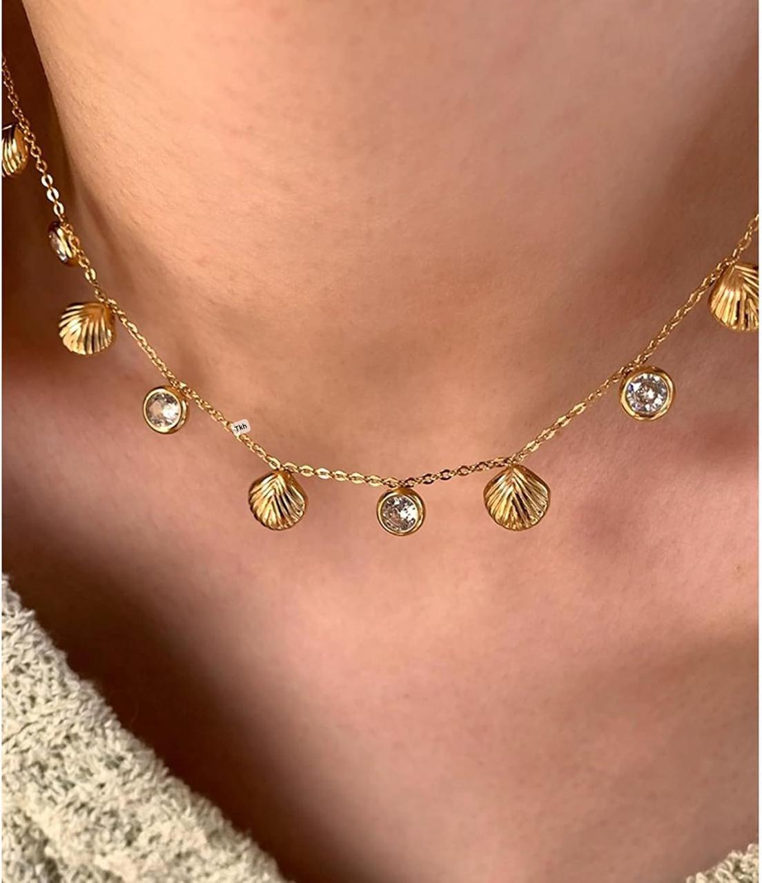 Gold Zircon Shell Neckpiece