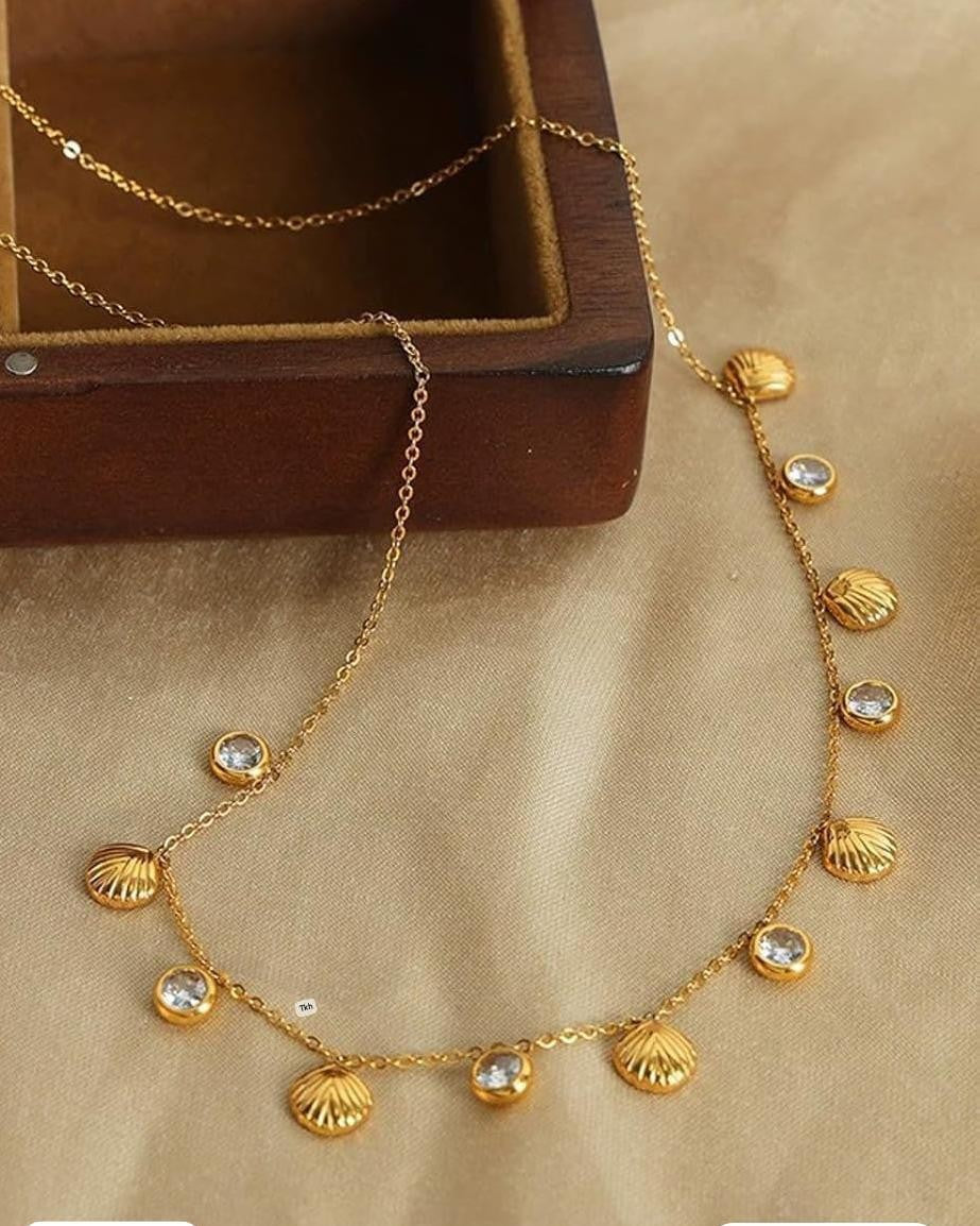 Gold Zircon Shell Neckpiece
